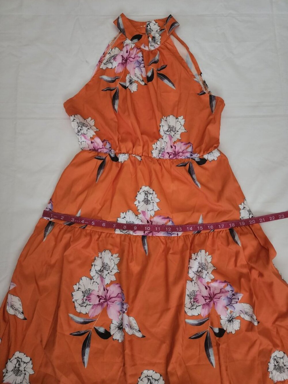 SHEIN Women's Floral Print Halter Long A-Line Dress Orange/Multi Size Medium‎ - Picture 10 of 11
